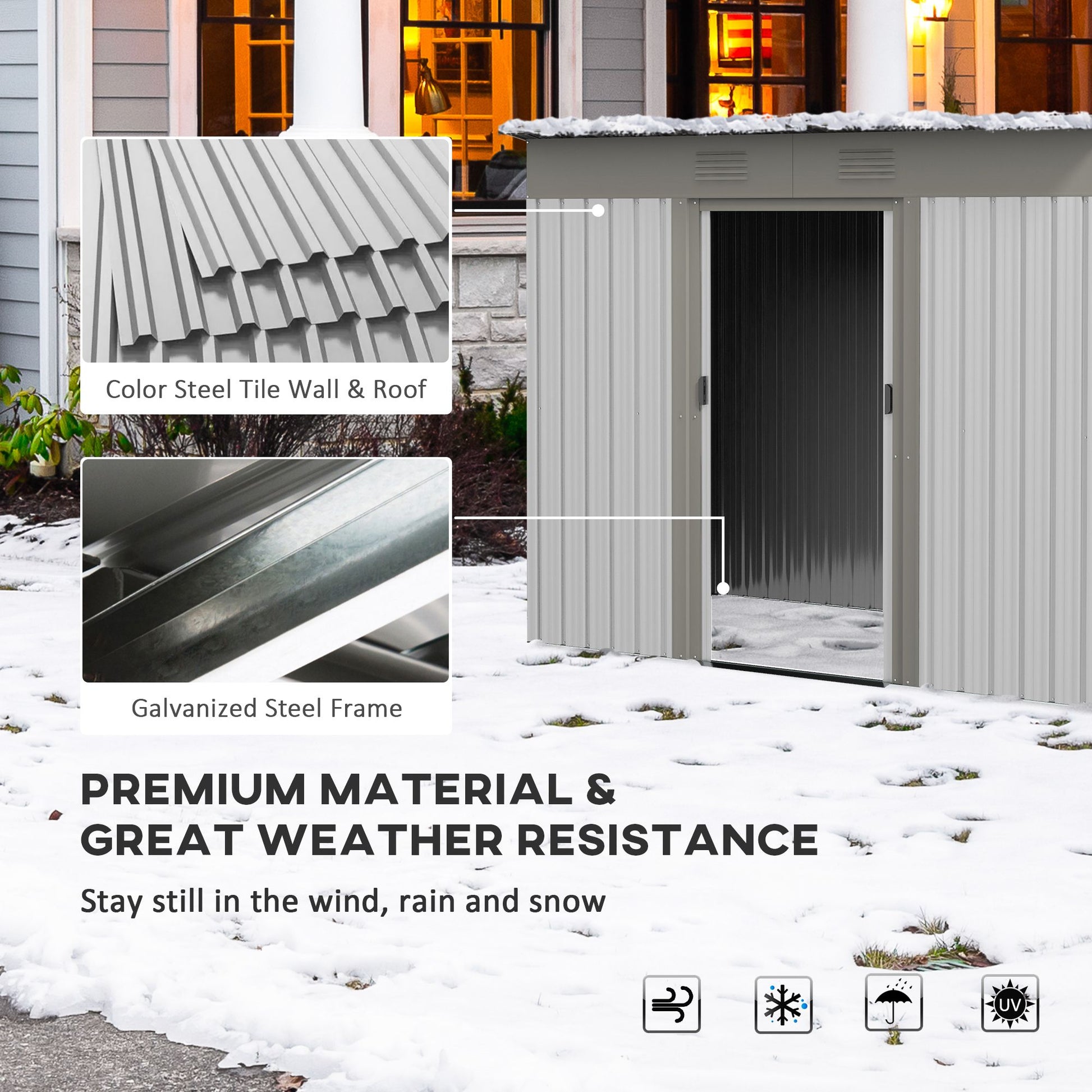 7x4 FT Metal Storage Shed, Sliding Door, Lean-to Roof, Gray