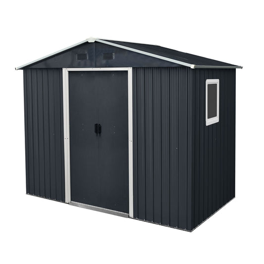 8x4 FT Metal Storage Shed, Window, Sliding Door, Gable Roof, Black