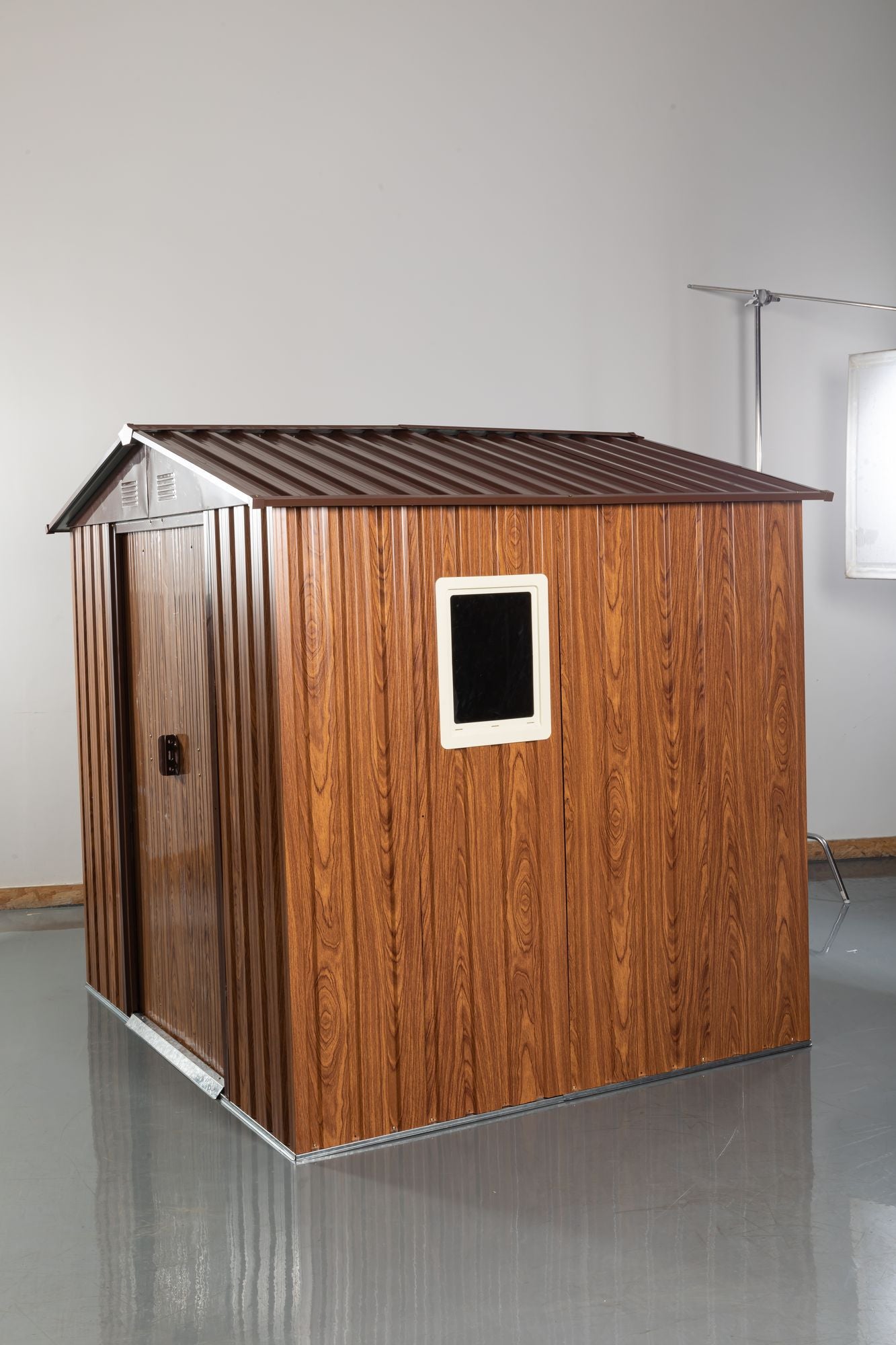6x6 FT Metal Storage Shed, Window, Sliding Door, Gable Roof, Wood