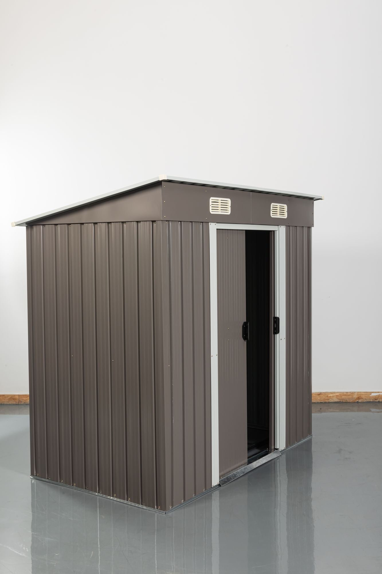 6x4 FT Metal Storage Shed, Sliding Door, Lean-to Roof, Gray