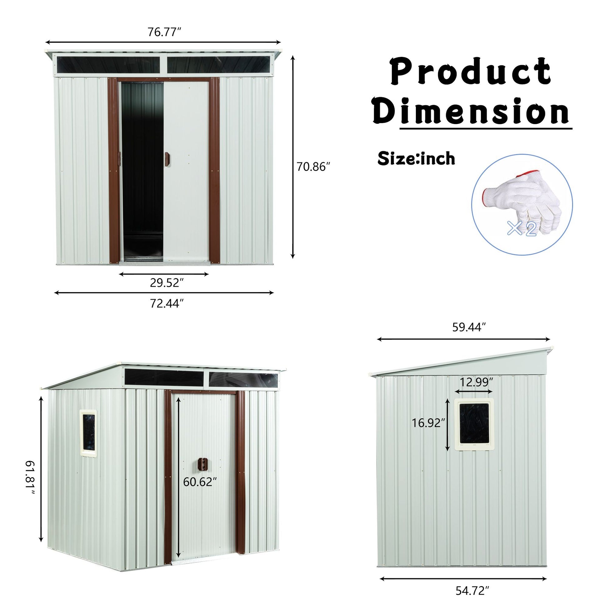 6x5 FT Metal Storage Shed, Skylight & Window, Sliding Door, Lean-to Roof, White