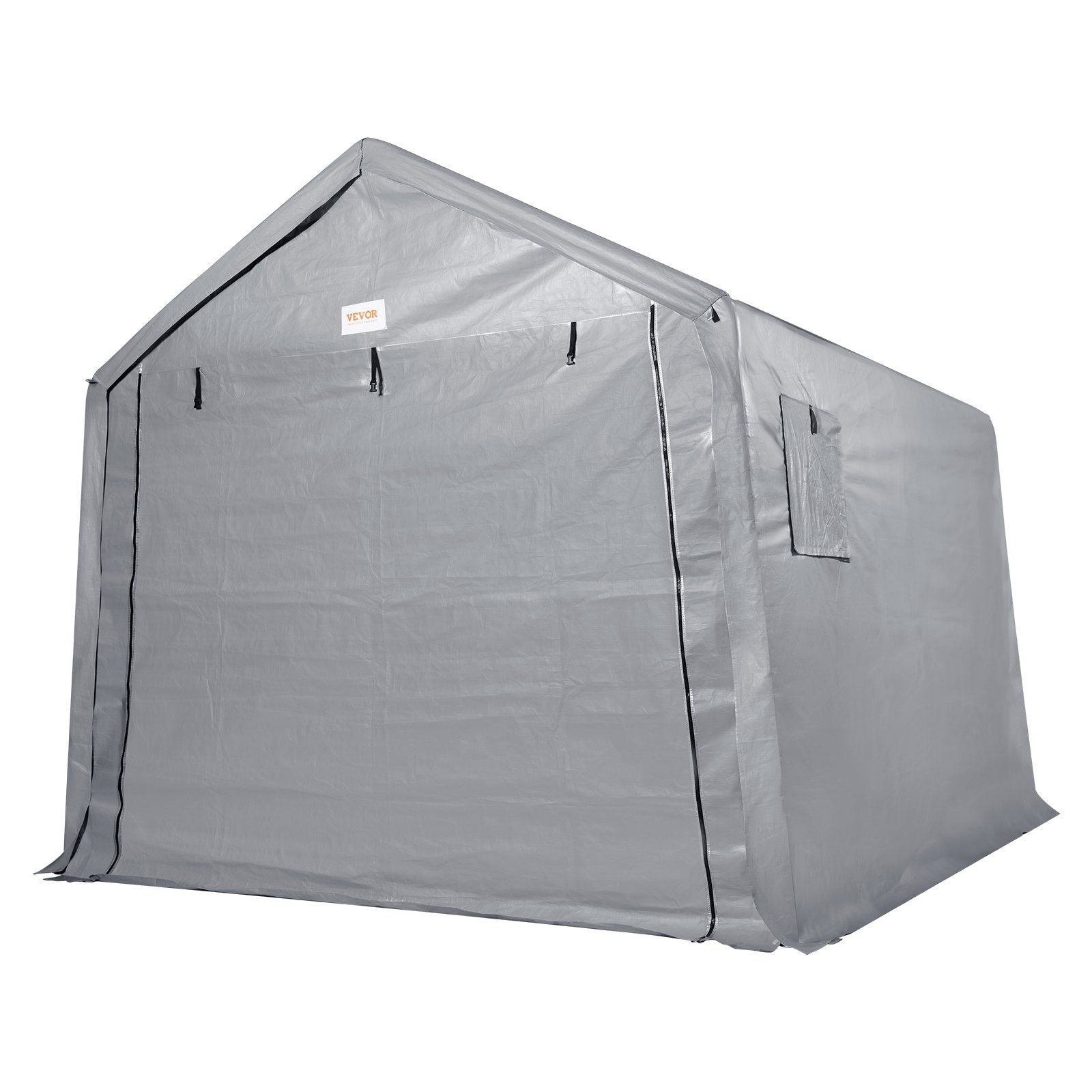 7x12 FT Fabric Carport, 8.46 oz Fabric, 7.36 FT Peak Height, Gray