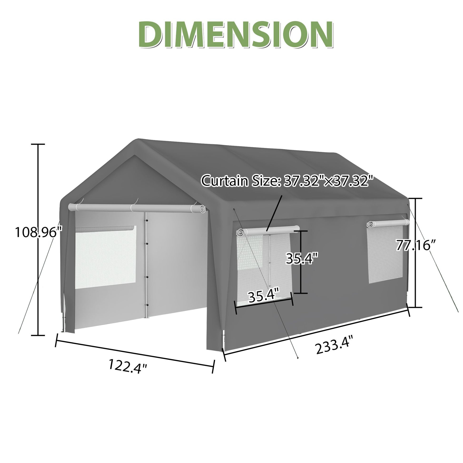 10x20 FT Fabric Carport, 1.5" Steel Frame, Detachable Side Walls, 6.35 oz Polyethylene Fabric, Gray