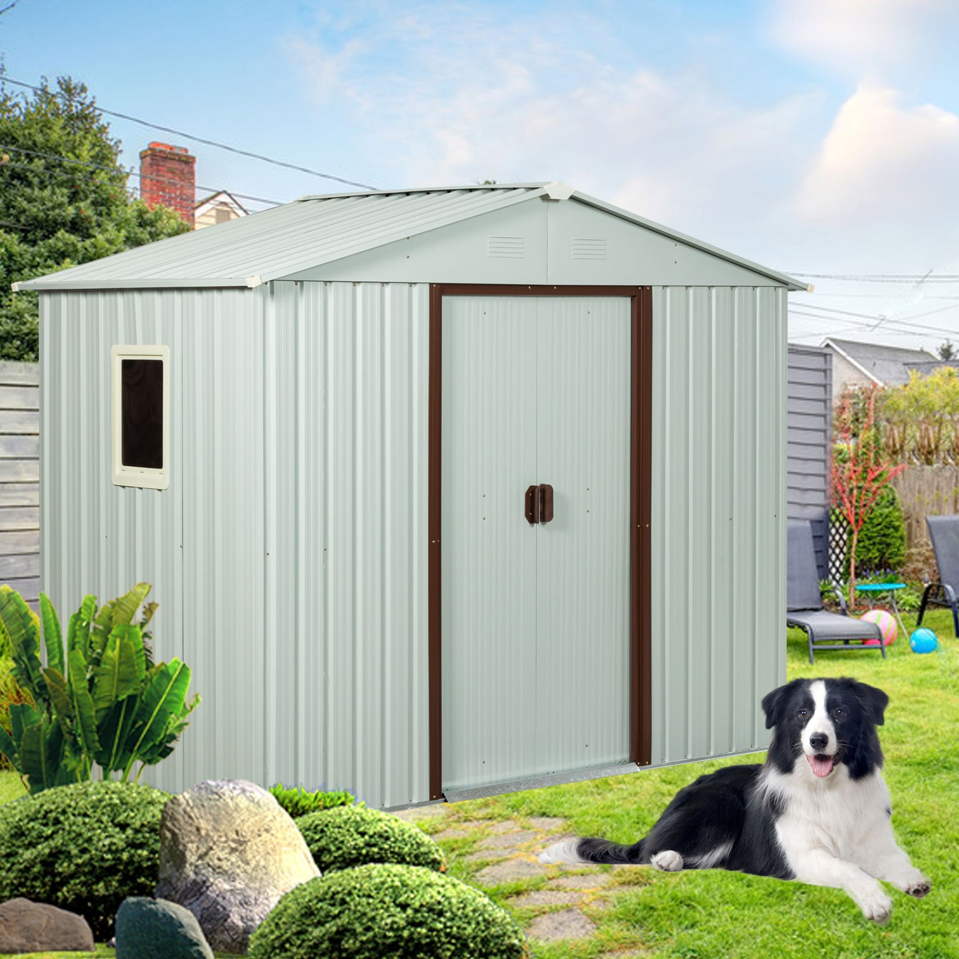 6x5 FT Metal Storage Shed, Window, Sliding Door, Gable Roof, White