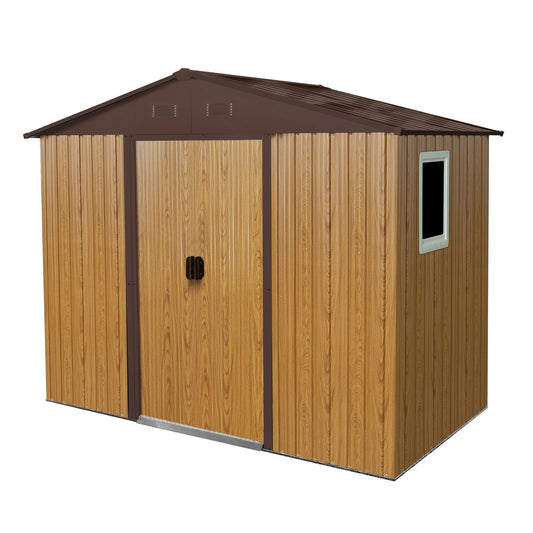 8x4 FT Metal Storage Shed, Window, Sliding Door, Gable Roof, Wood