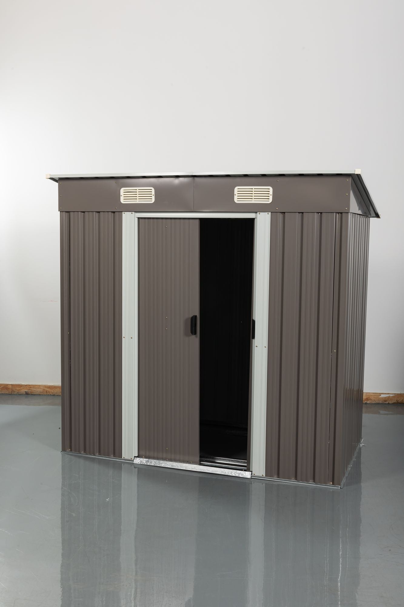6x4 FT Metal Storage Shed, Sliding Door, Lean-to Roof, Gray