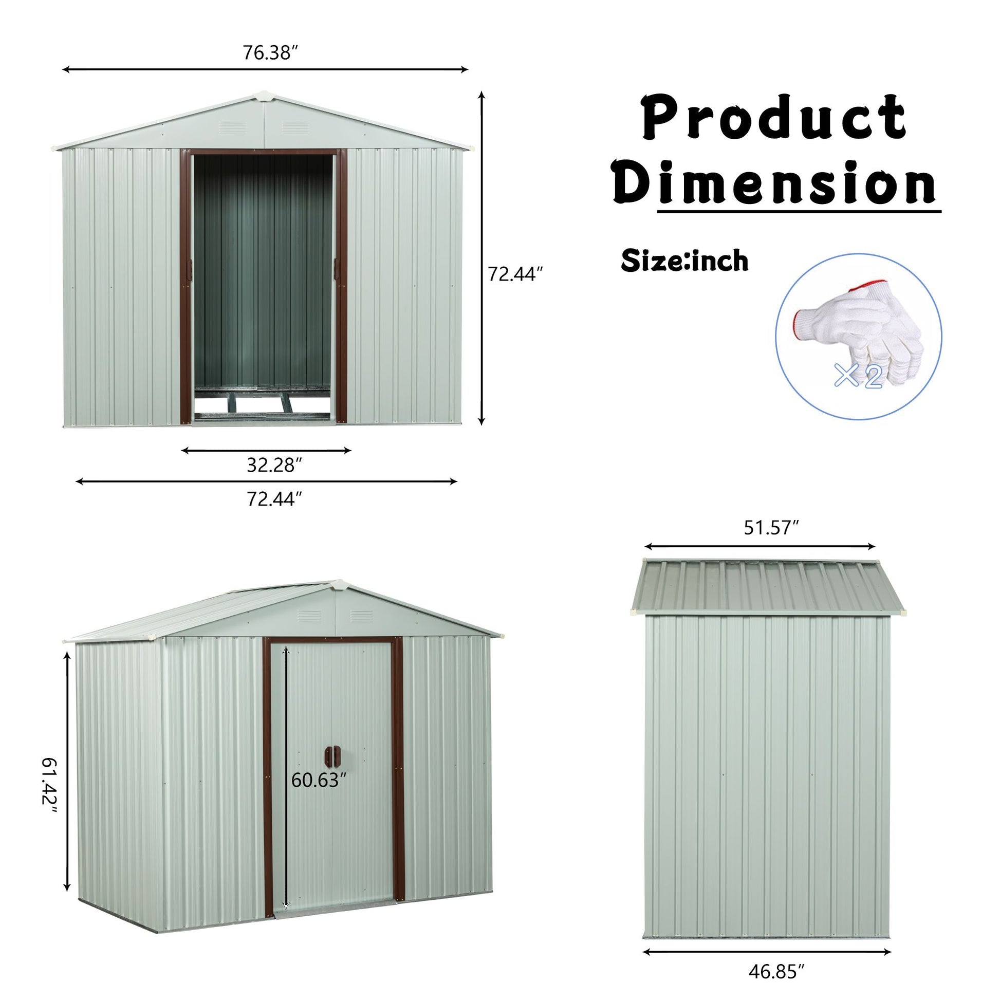 6x5 FT Metal Storage Shed, Sliding Door, Gable Roof, White