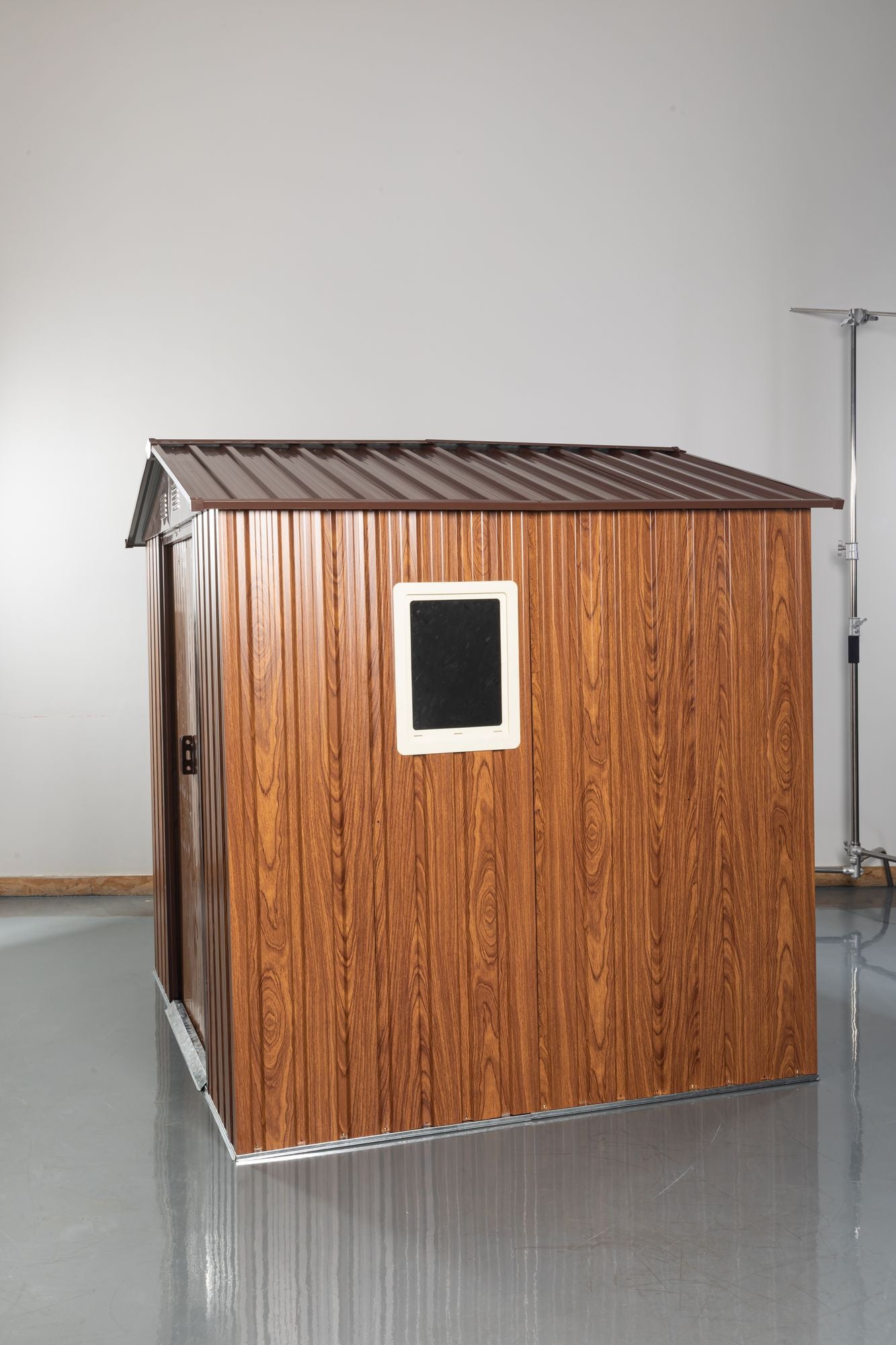 6x6 FT Metal Storage Shed, Window, Sliding Door, Gable Roof, Wood